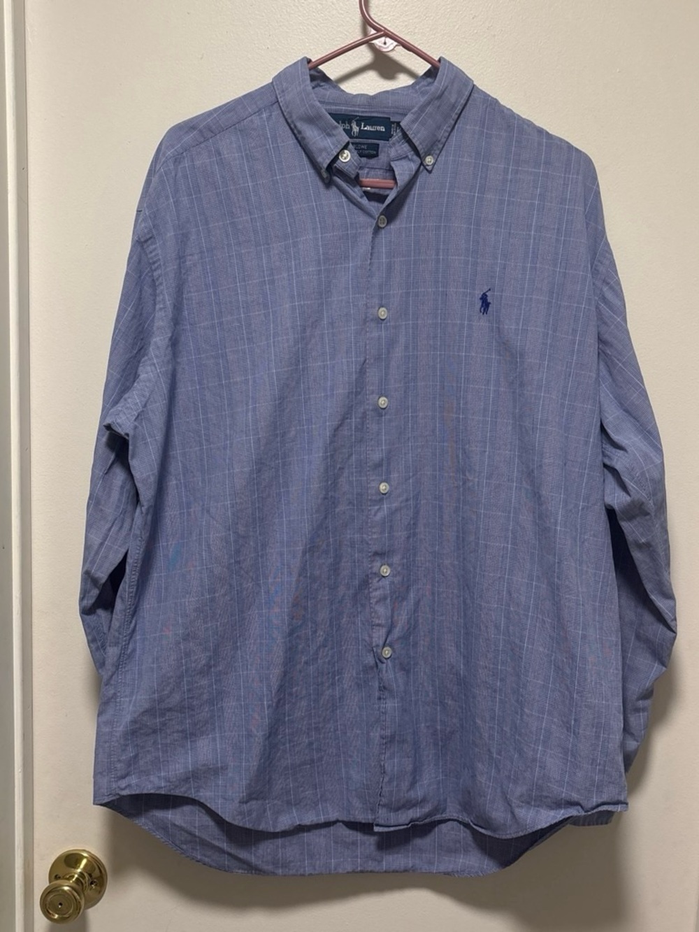 Ralph Lauren Men’s Light Blue Windowpane Button-Down Shirt Marlowe cotton large